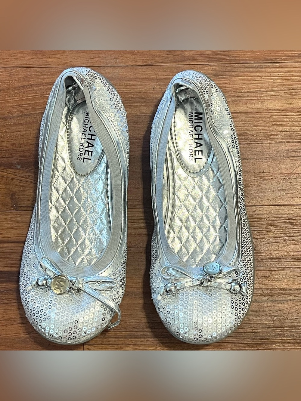 Michael Kors Silver Sequined Girls Ballerina Flats in Size 2